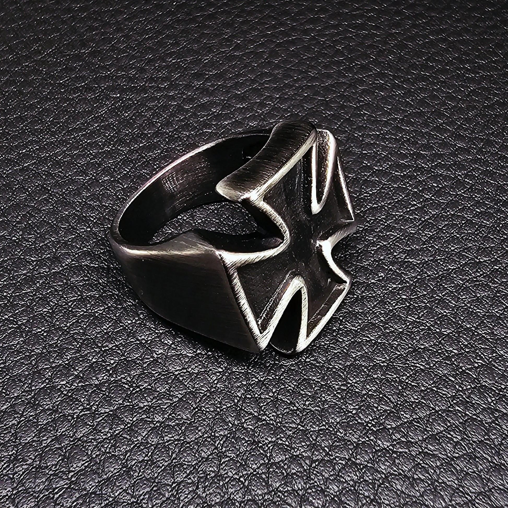 Blackened Iron Cross Ring WOLFE & RIFF